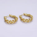 16K Gold plated 20mm Twisted Earring Statement Rope French Lock Latch Hoop Earrings | AE632 - DLUXCA