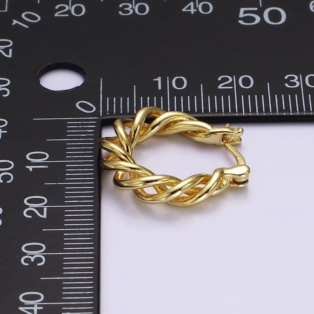 16K Gold plated 20mm Twisted Earring Statement Rope French Lock Latch Hoop Earrings | AE632 - DLUXCA
