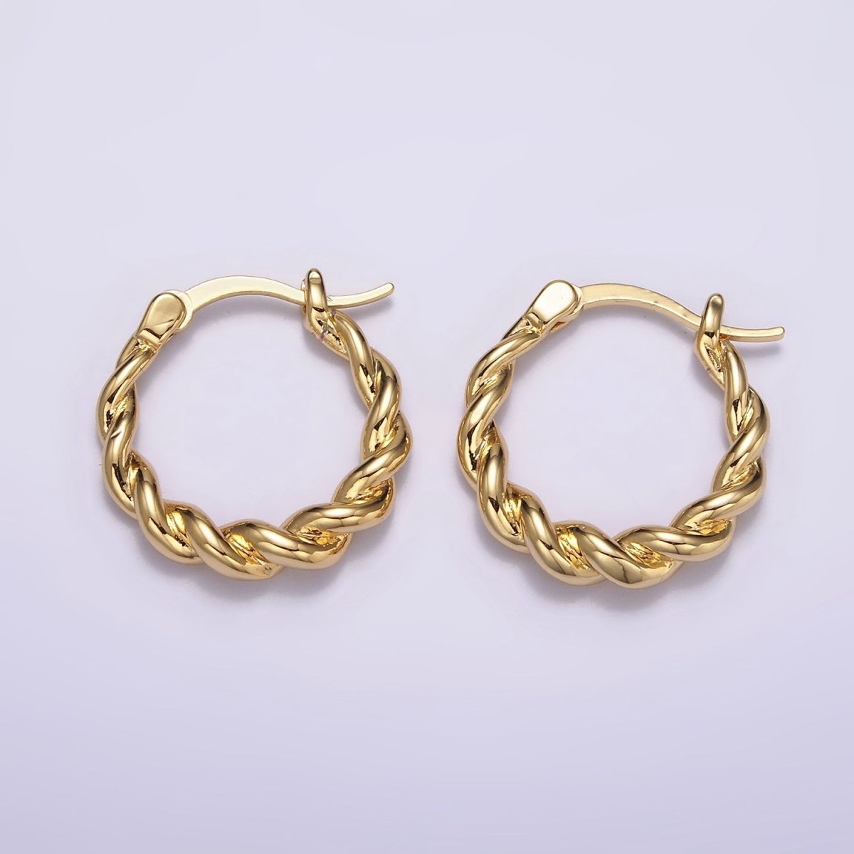 16K Gold plated 20mm Twisted Rope French Lock Latch Hoop Earrings | AE602 - DLUXCA
