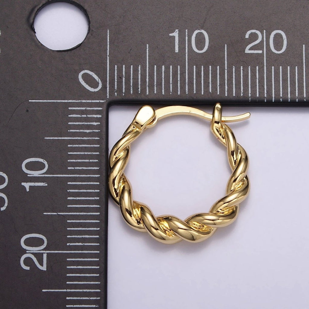 16K Gold plated 20mm Twisted Rope French Lock Latch Hoop Earrings | AE602 - DLUXCA