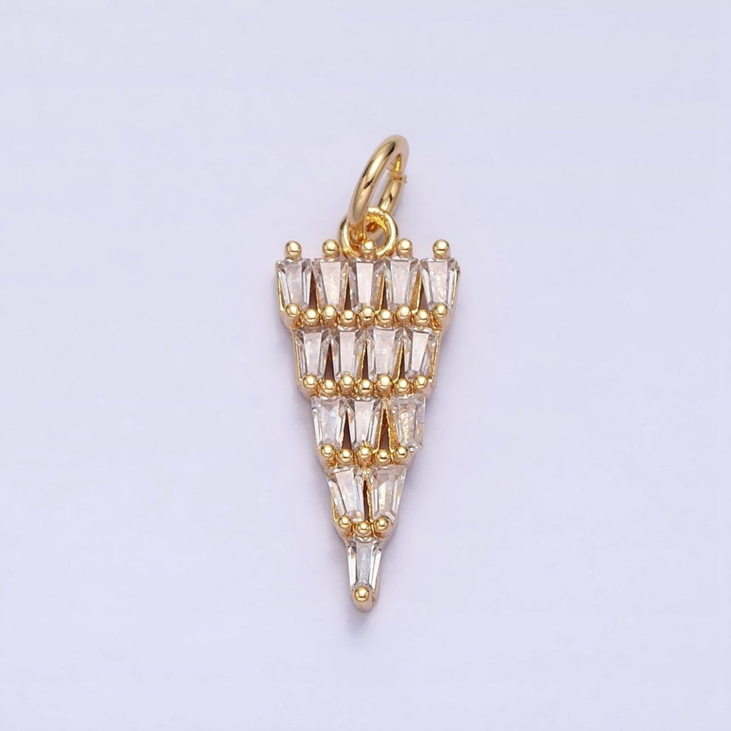 16K Gold plated 21.5mm Triangle Baguette Clear CZ Charm in Gold & Silver | AC1223 AC1224