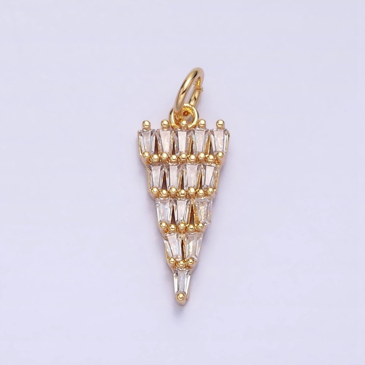 16K Gold plated 21.5mm Triangle Baguette Clear CZ Charm in Gold & Silver | AC1223 AC1224