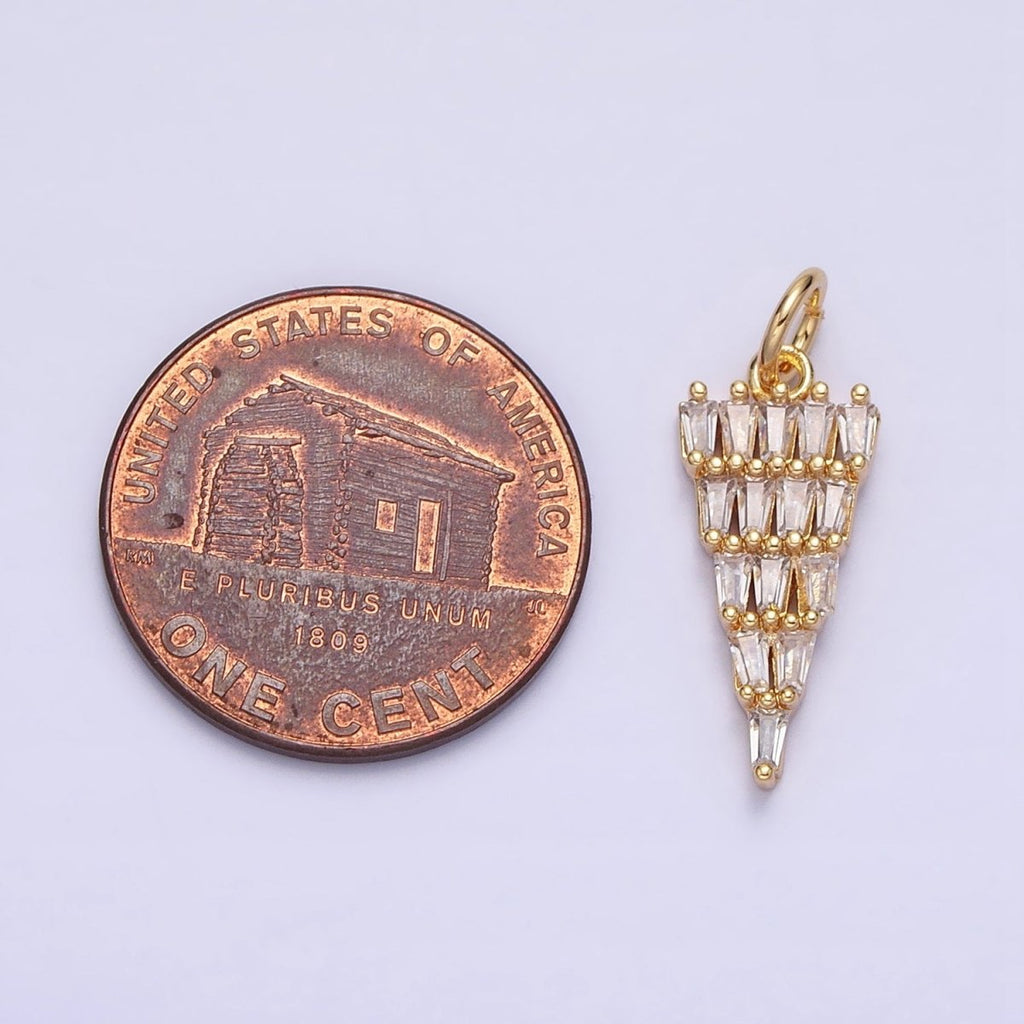 16K Gold plated 21.5mm Triangle Baguette Clear CZ Charm in Gold & Silver | AC1223 AC1224