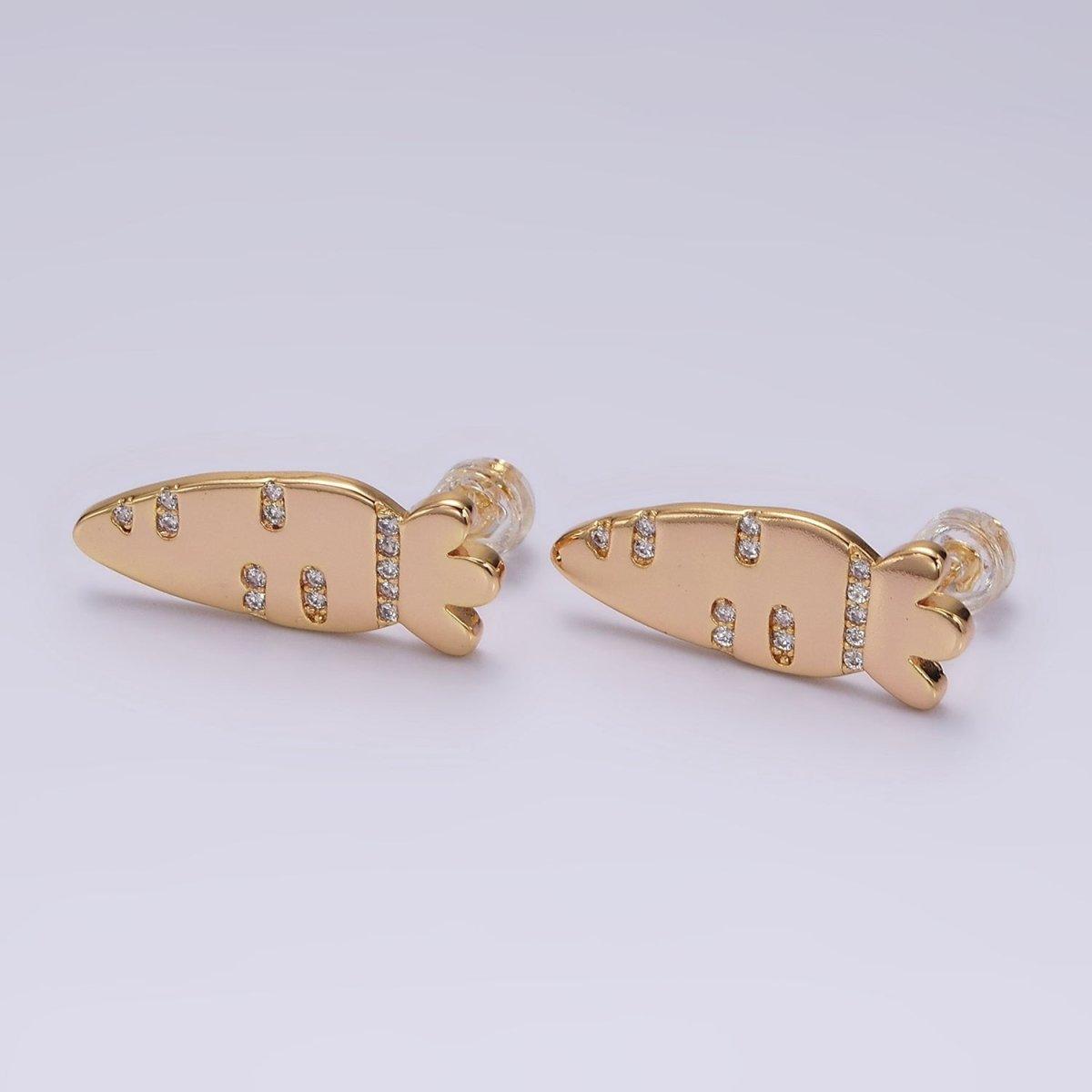 16K Gold plated 23mm Clear Micro Paved CZ Carrot Fruit Stud Earrings | V050 - DLUXCA