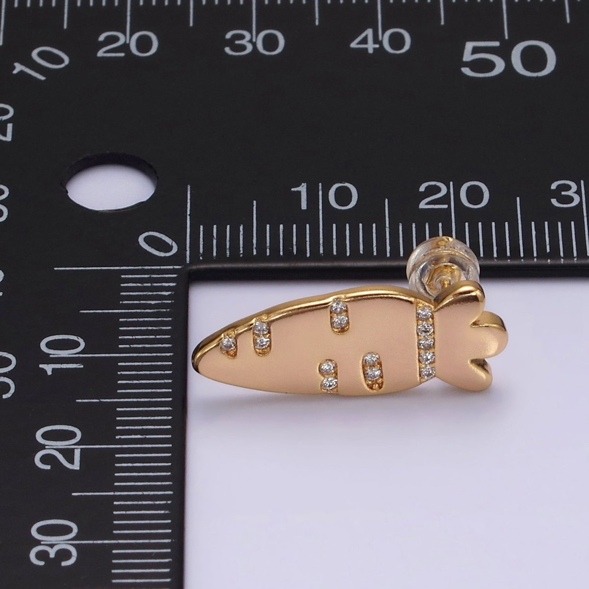 16K Gold plated 23mm Clear Micro Paved CZ Carrot Fruit Stud Earrings | V050 - DLUXCA