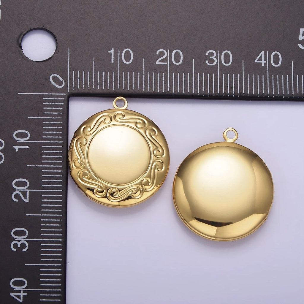 16K Gold plated 23mm Curved Engraved Round Locket Charm | H269 - DLUXCA