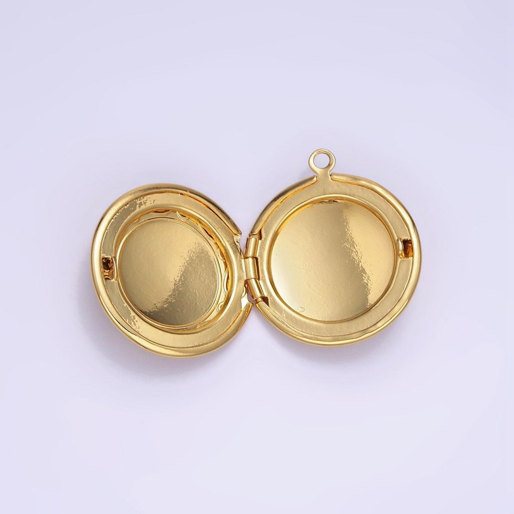 16K Gold plated 23mm Curved Engraved Round Locket Charm | H269 - DLUXCA