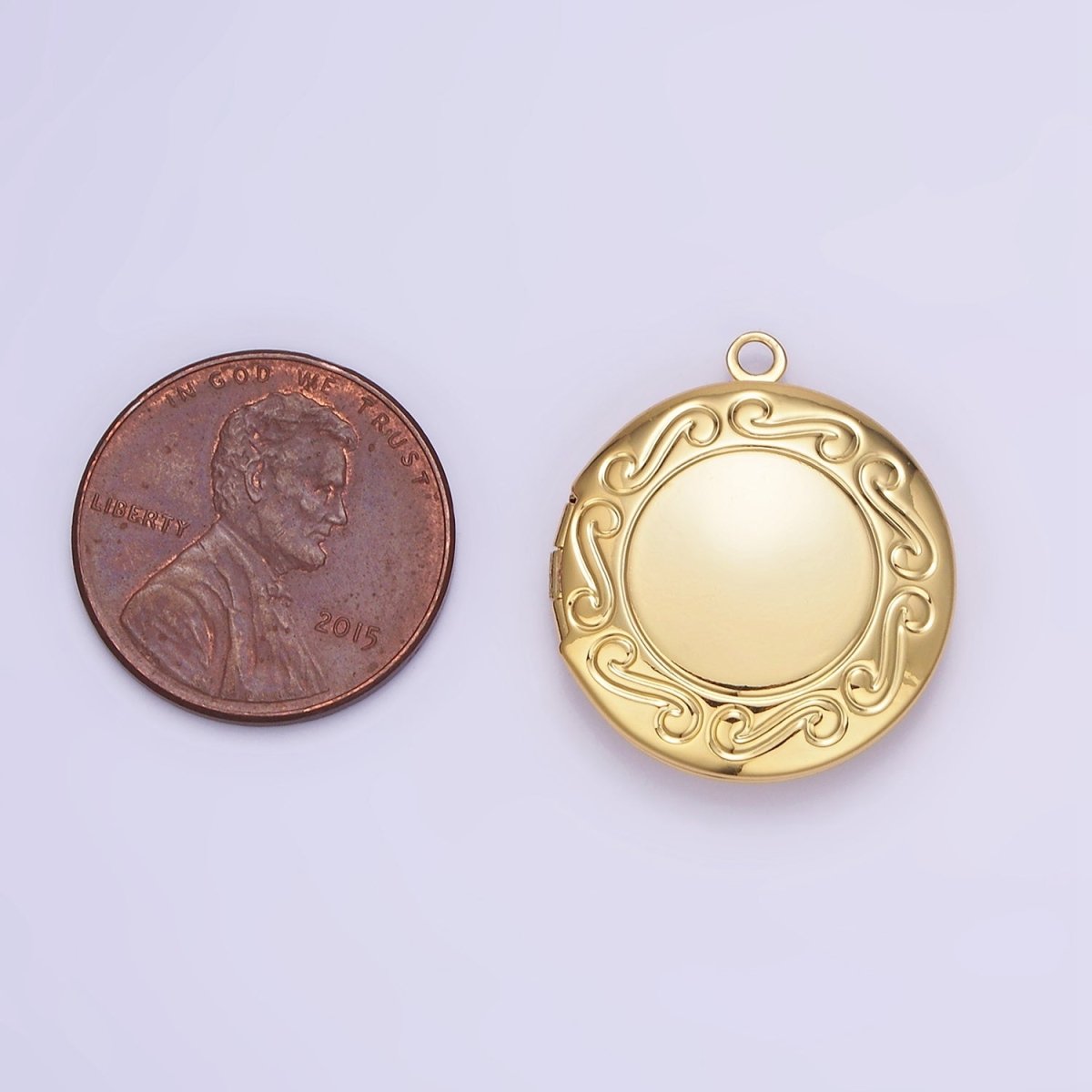 16K Gold plated 23mm Curved Engraved Round Locket Charm | H269 - DLUXCA