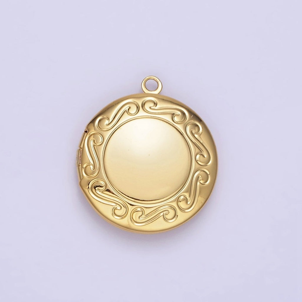 16K Gold plated 23mm Curved Engraved Round Locket Charm | H269 - DLUXCA