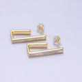 16K Gold plated 24.5mm Shell Pearl Lined Boxy J-Shaped Hoop Earrings in Gold & Silver | Y801 Y802 - DLUXCA