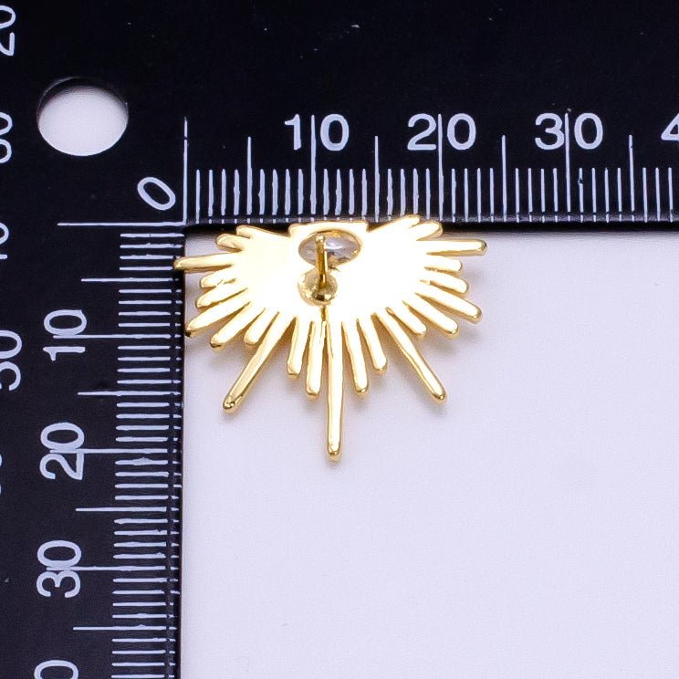 16K Gold plated 24mm Clear Oval CZ Geometric Sunburst Drop Stud Earrings | Clearance - DLUXCA