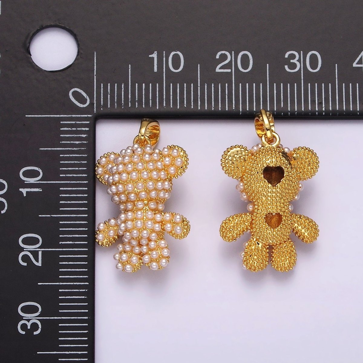 16K Gold plated 24mm Pearl Dotted Heart Teddy Bear Animal Pendant | AH083 - DLUXCA