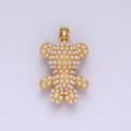 16K Gold plated 24mm Pearl Dotted Heart Teddy Bear Animal Pendant | AH083 - DLUXCA
