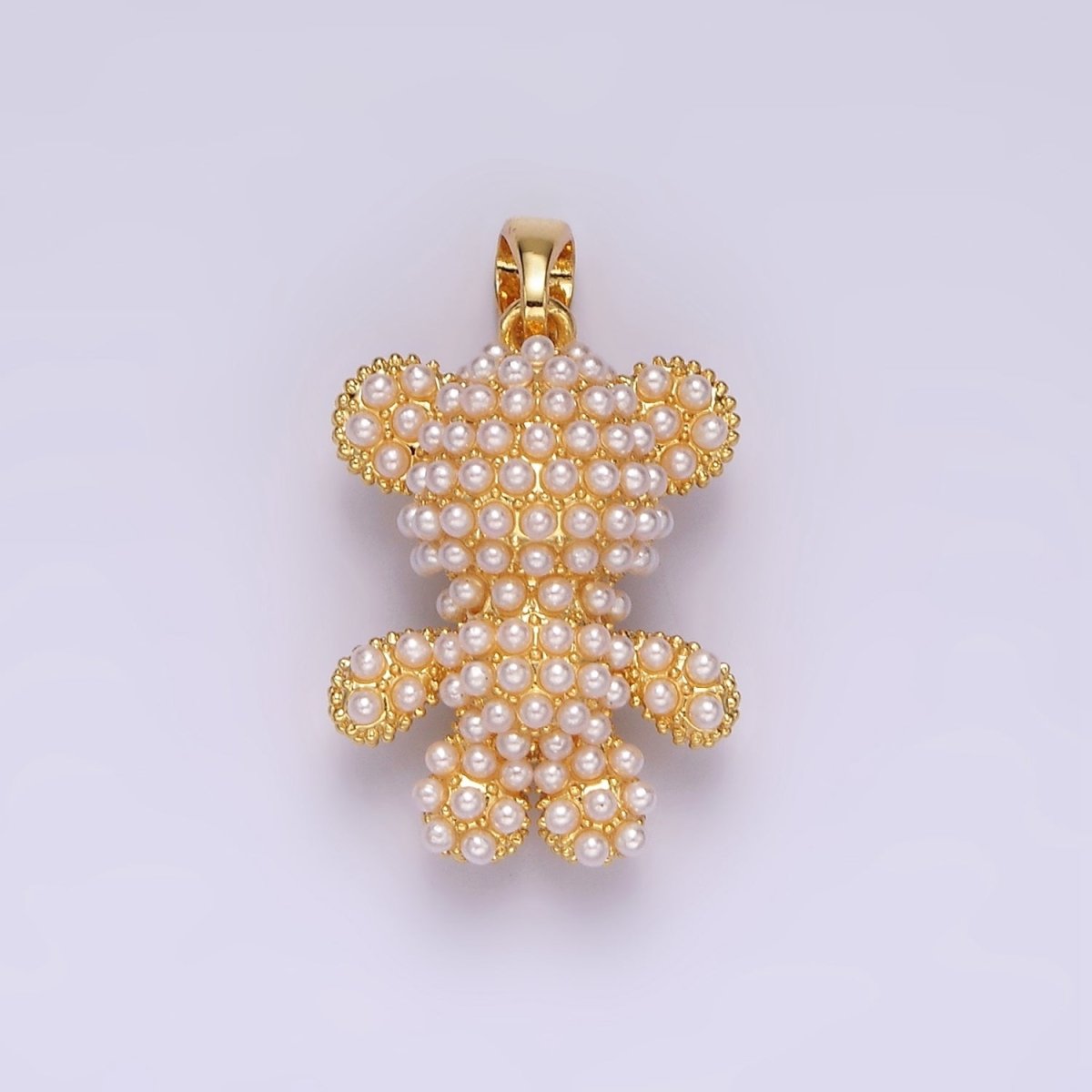 16K Gold plated 24mm Pearl Dotted Heart Teddy Bear Animal Pendant | AH083 - DLUXCA