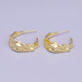 16K Gold plated 25.5mm Hammered Abstract C-Shaped Hoop Earrings | AE053 - DLUXCA