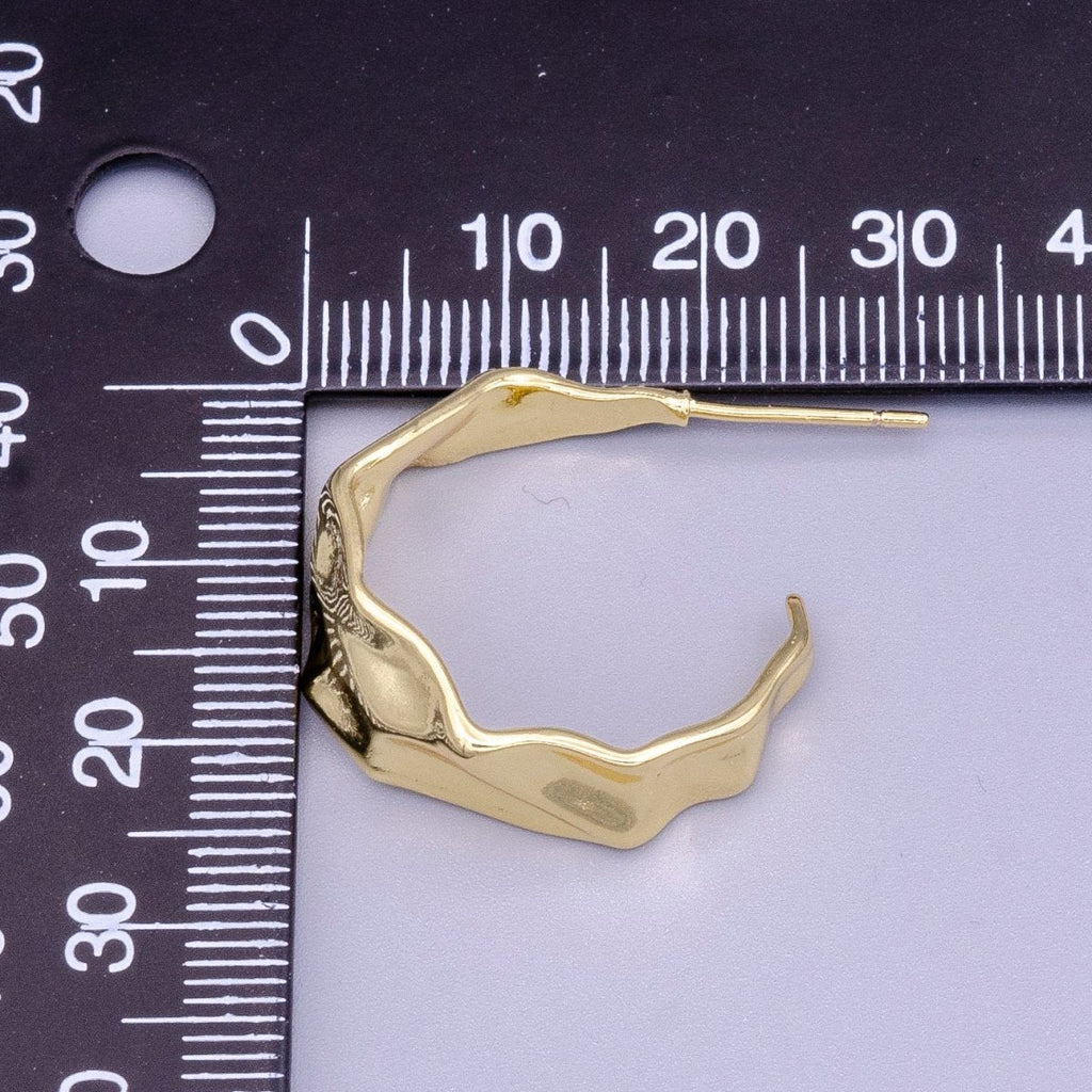 16K Gold plated 25.5mm Hammered Abstract C-Shaped Hoop Earrings | AE053 - DLUXCA