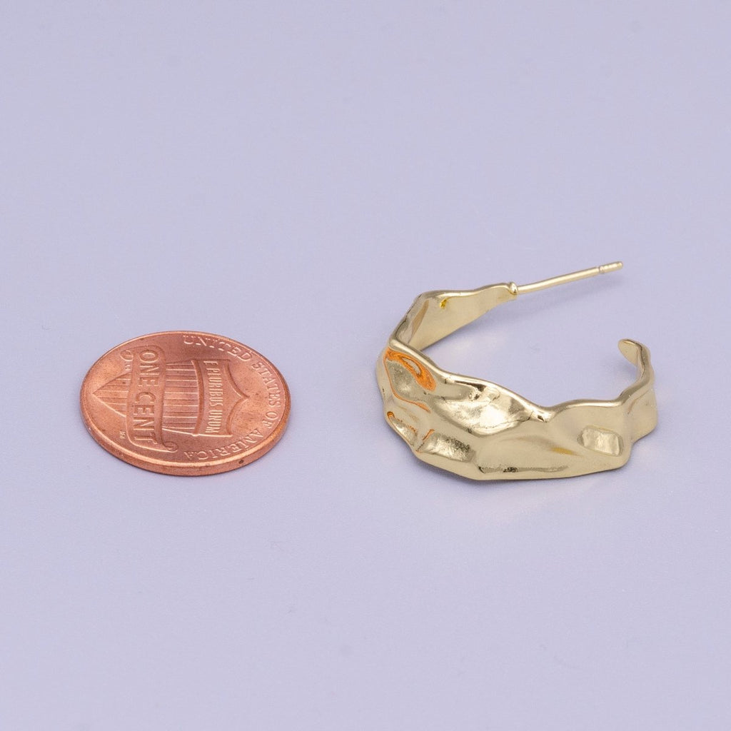 16K Gold plated 25.5mm Hammered Abstract C-Shaped Hoop Earrings | AE053 - DLUXCA