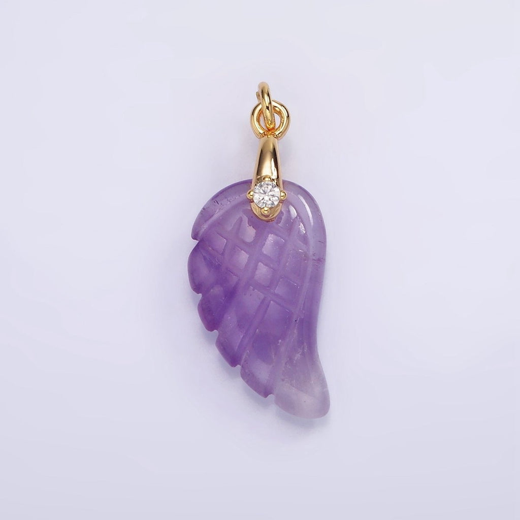16K Gold plated 25mm Amethyst Feather Wings CZ Bail Charm | AG298 - DLUXCA