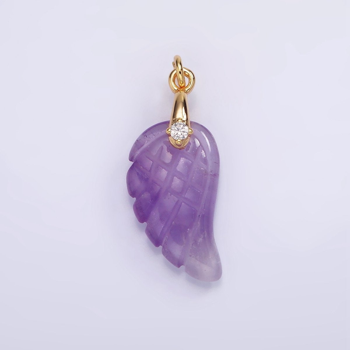 16K Gold plated 25mm Amethyst Feather Wings CZ Bail Charm | AG298 - DLUXCA