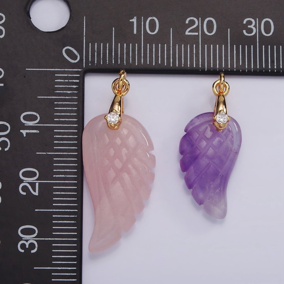 16K Gold plated 25mm Amethyst Feather Wings CZ Bail Charm | AG298 - DLUXCA
