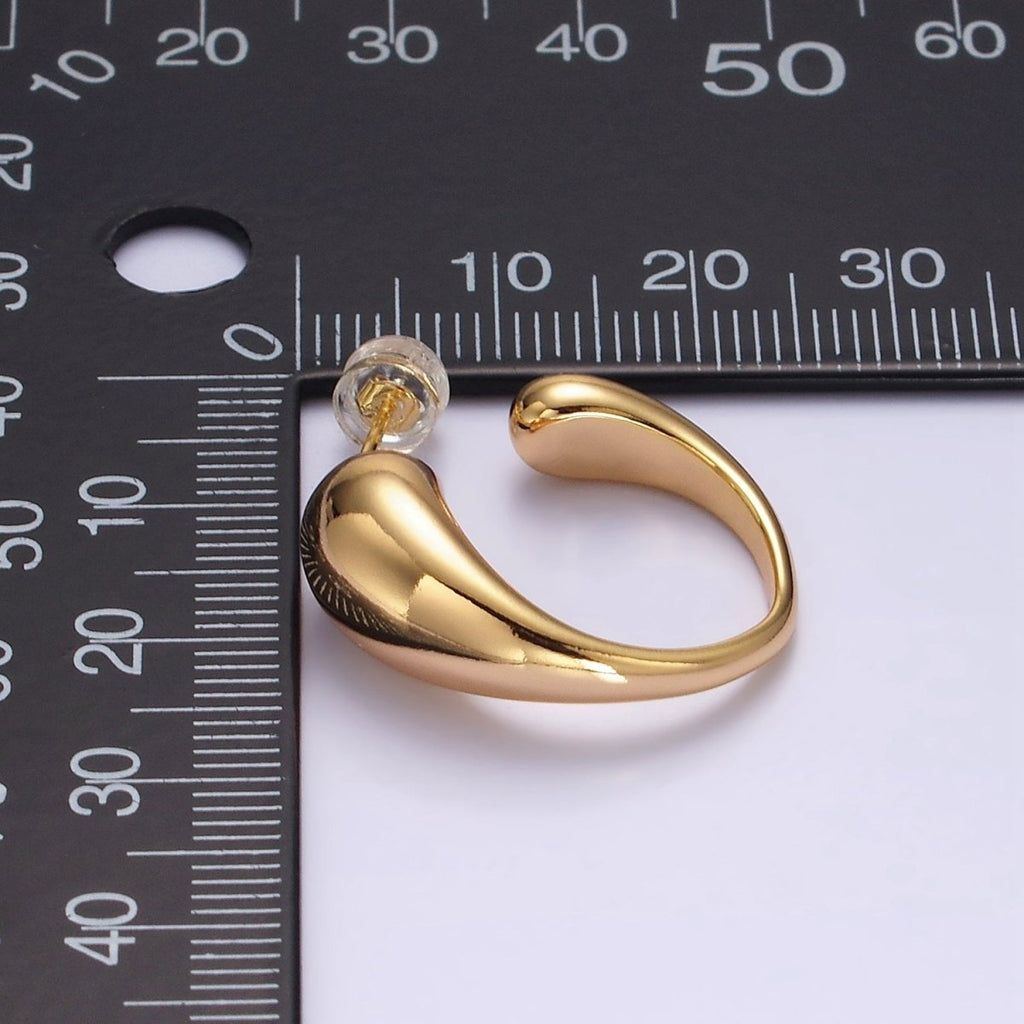 16K Gold plated 25mm Chubby Molten Drip C-Shaped Hoop Earrings | AE890 - DLUXCA