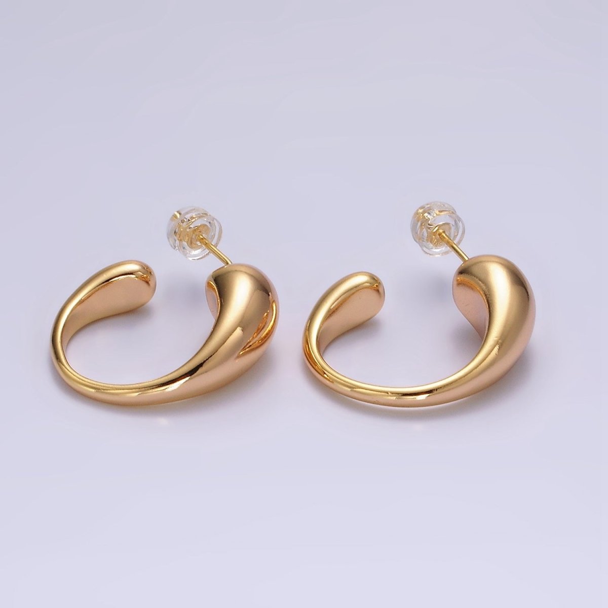 16K Gold plated 25mm Chubby Molten Drip C-Shaped Hoop Earrings | AE890 - DLUXCA
