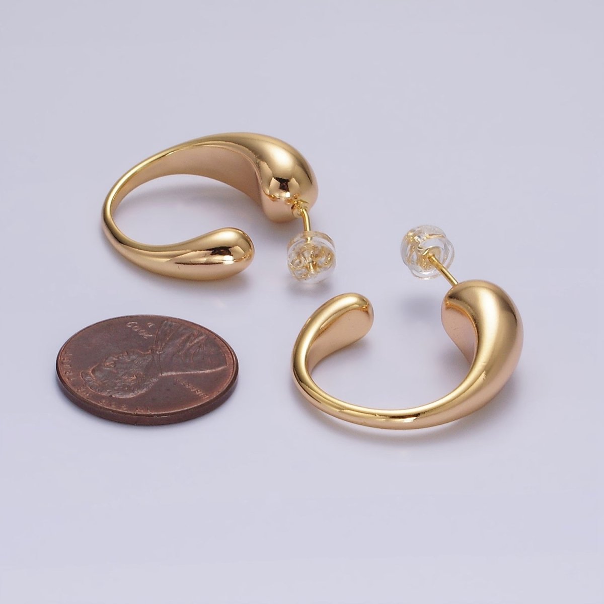 16K Gold plated 25mm Chubby Molten Drip C-Shaped Hoop Earrings | AE890 - DLUXCA