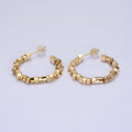 16K Gold plated 25mm Cube Bead C-Shaped Hoop Earrings in Gold & Silver | AE027 AE028