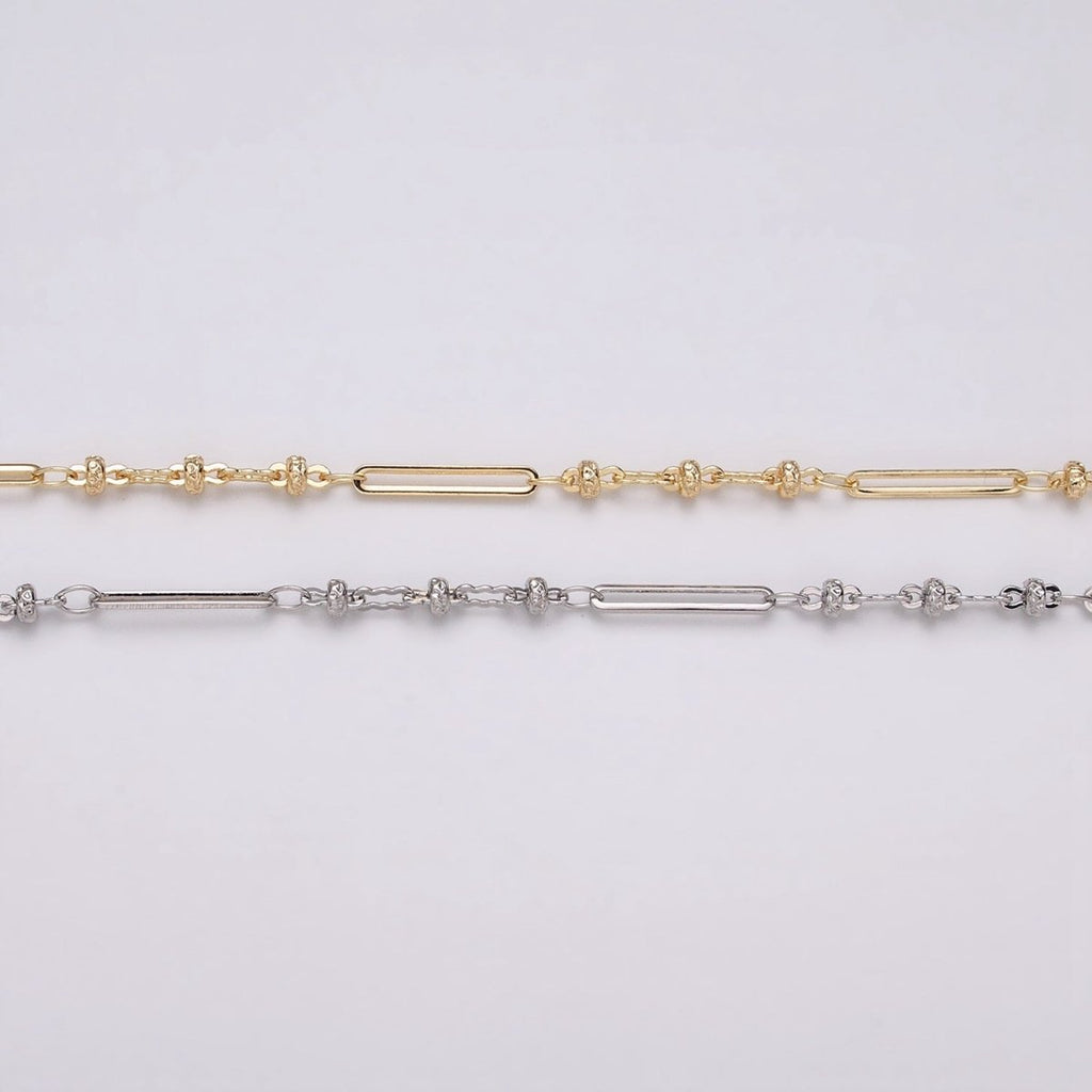 16K Gold plated 2.5mm Designed Triple Satellite Rhondele Paperclip Link Unfinished Chain in Gold & Silver | ROLL-1331 ROLL-1332 Clearance Pricing - DLUXCA