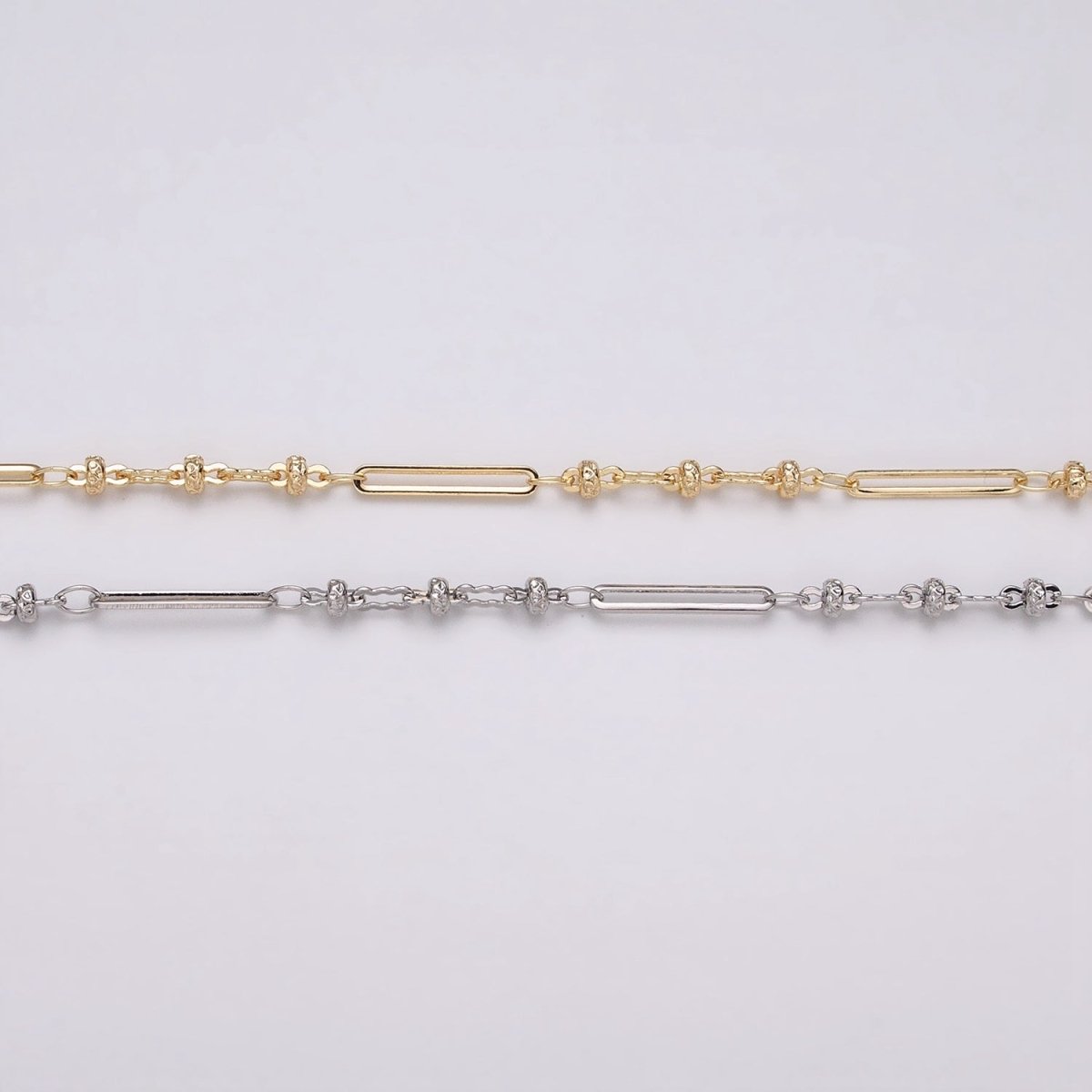 16K Gold plated 2.5mm Designed Triple Satellite Rhondele Paperclip Link Unfinished Chain in Gold & Silver | ROLL-1331 ROLL-1332 Clearance Pricing - DLUXCA