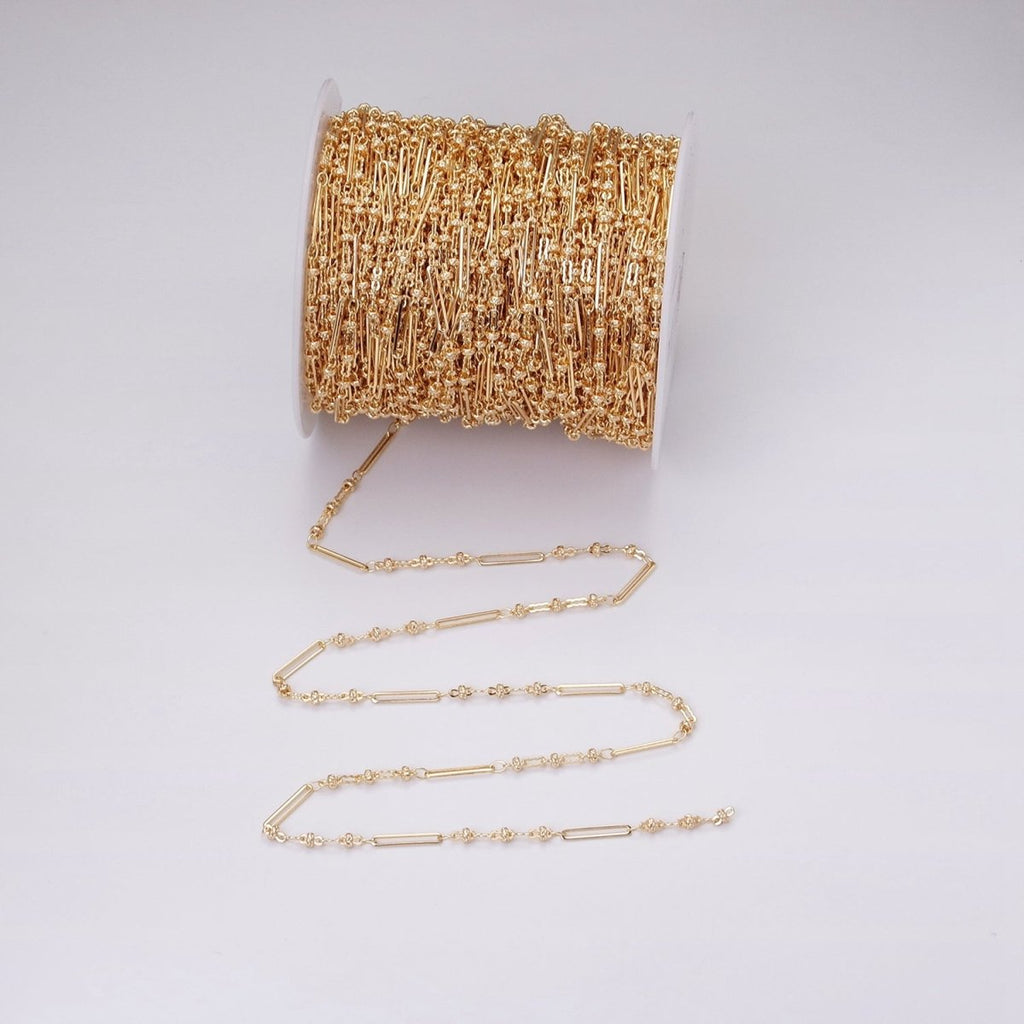 16K Gold plated 2.5mm Designed Triple Satellite Rhondele Paperclip Link Unfinished Chain in Gold & Silver | ROLL-1331 ROLL-1332 Clearance Pricing - DLUXCA