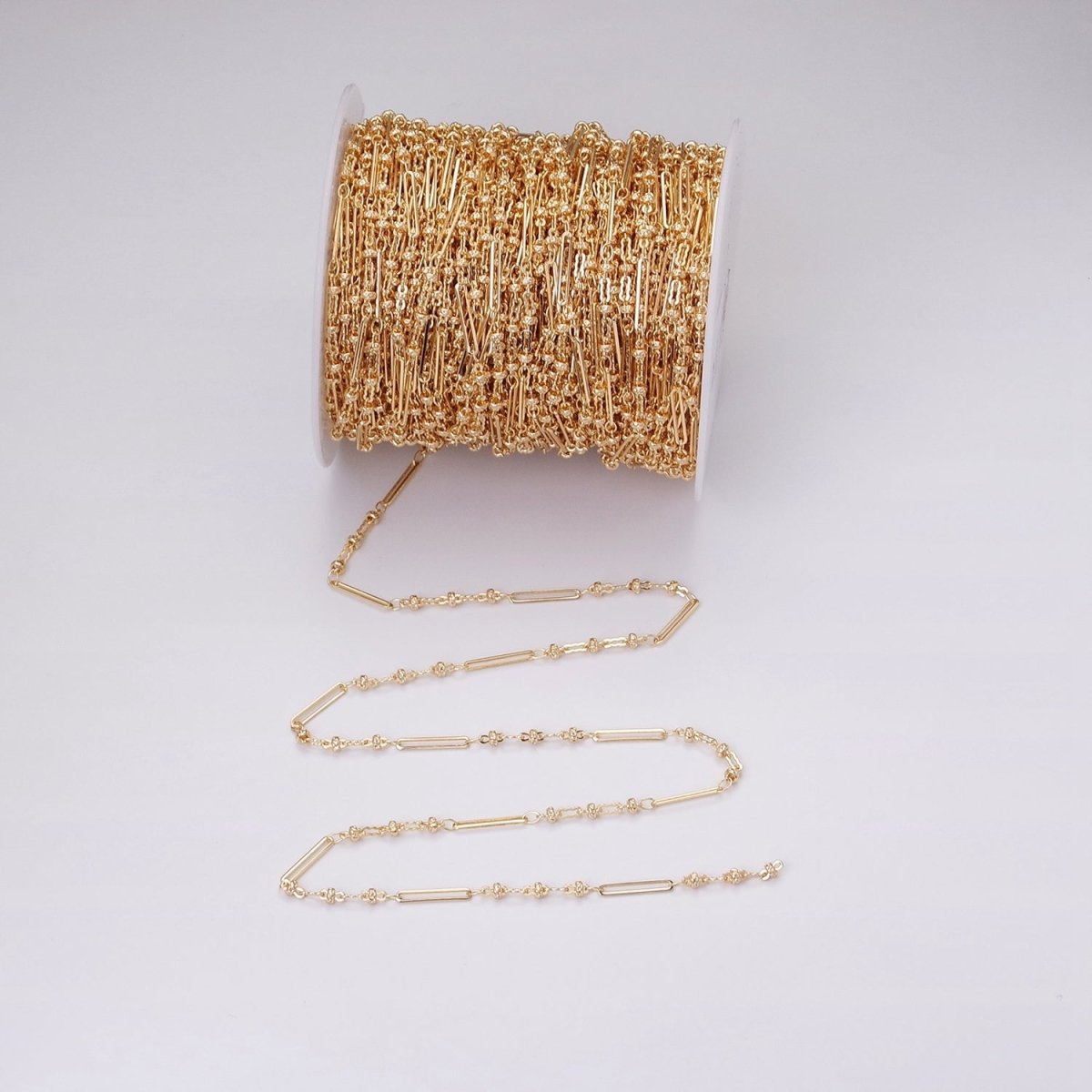 16K Gold plated 2.5mm Designed Triple Satellite Rhondele Paperclip Link Unfinished Chain in Gold & Silver | ROLL-1331 ROLL-1332 Clearance Pricing - DLUXCA