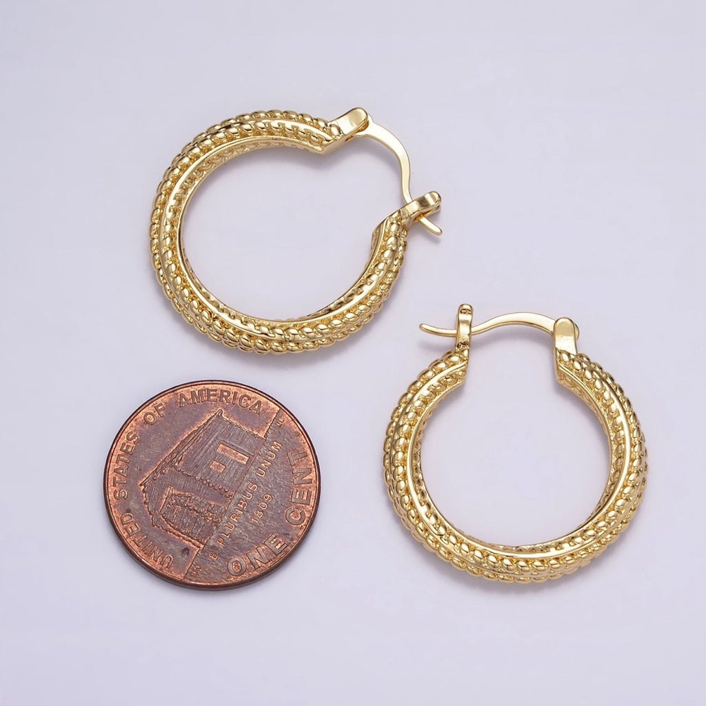 16K Gold plated 25mm Dotted Braided Twist French Lock Latch Hoop Earrings | AE-601 - DLUXCA