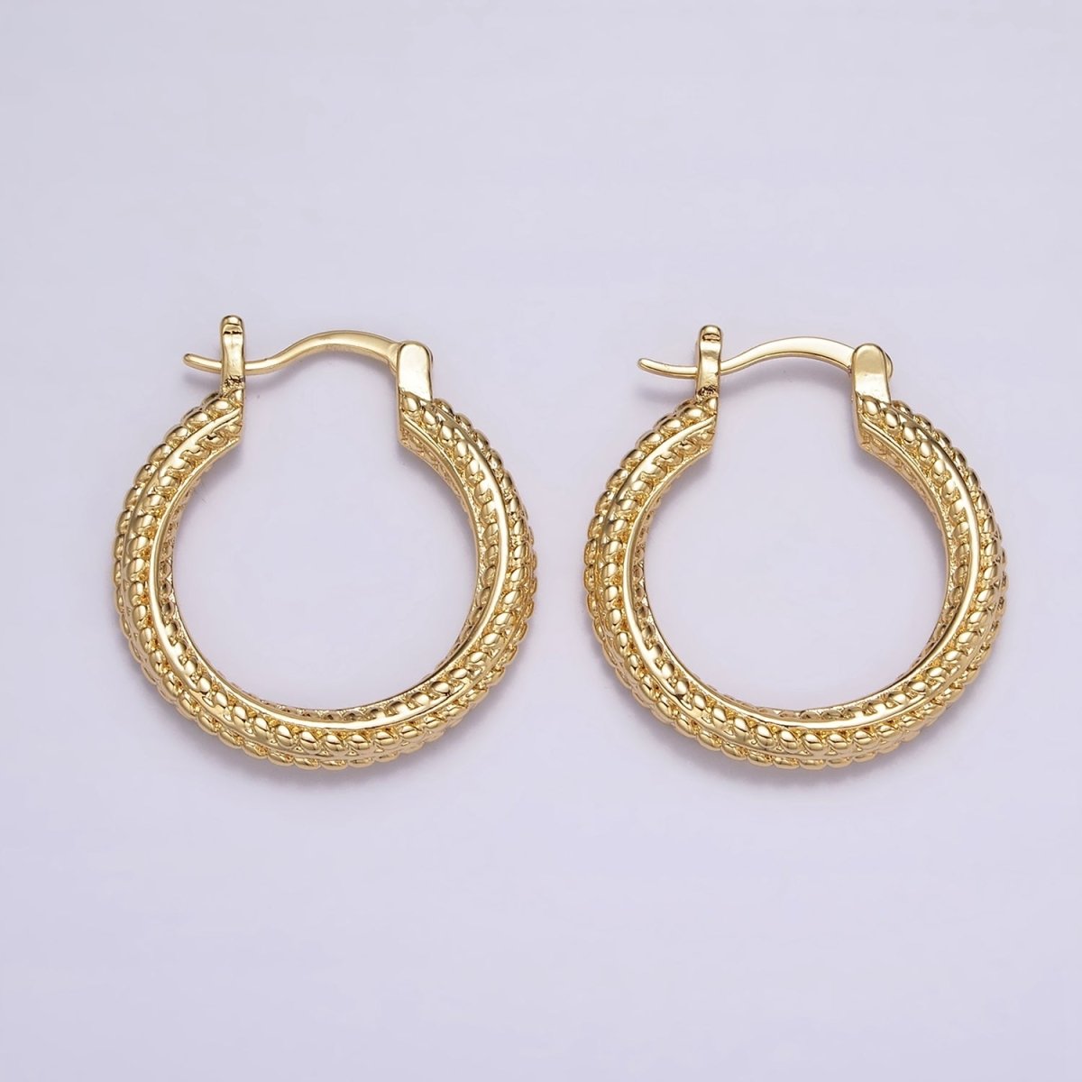 16K Gold plated 25mm Dotted Braided Twist French Lock Latch Hoop Earrings | AE-601 - DLUXCA
