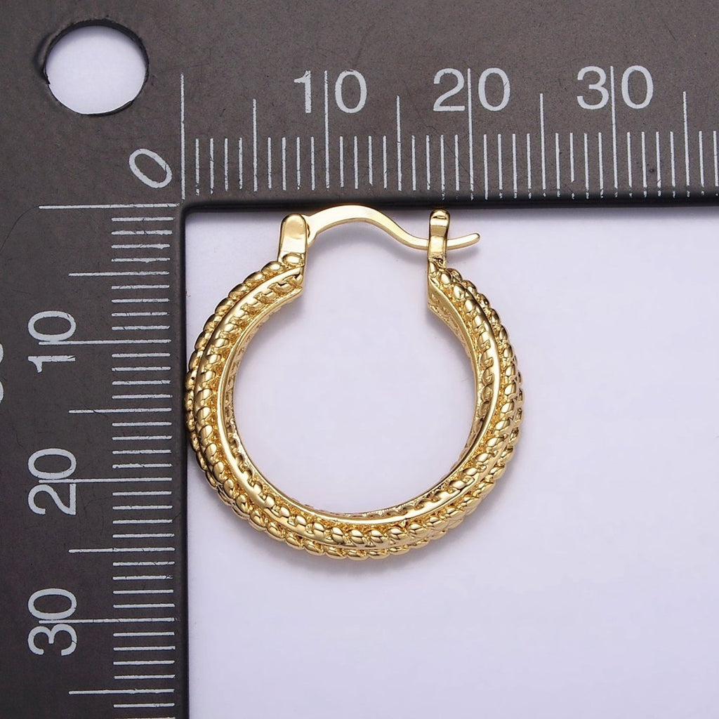 16K Gold plated 25mm Dotted Braided Twist French Lock Latch Hoop Earrings | AE-601 - DLUXCA