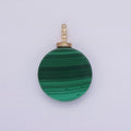 16K Gold plated 25mm Green Malachite Round Clear CZ Micro Paved Bail Pendant | N1842 - DLUXCA