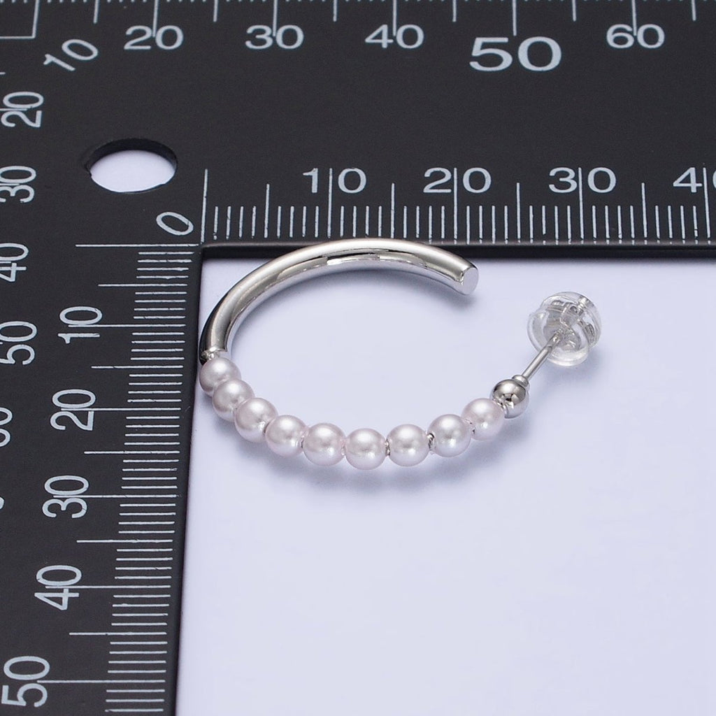16K Gold plated 25mm Half Pearl Hoop Earrings in Gold & Silver | AB366 AB367 - DLUXCA