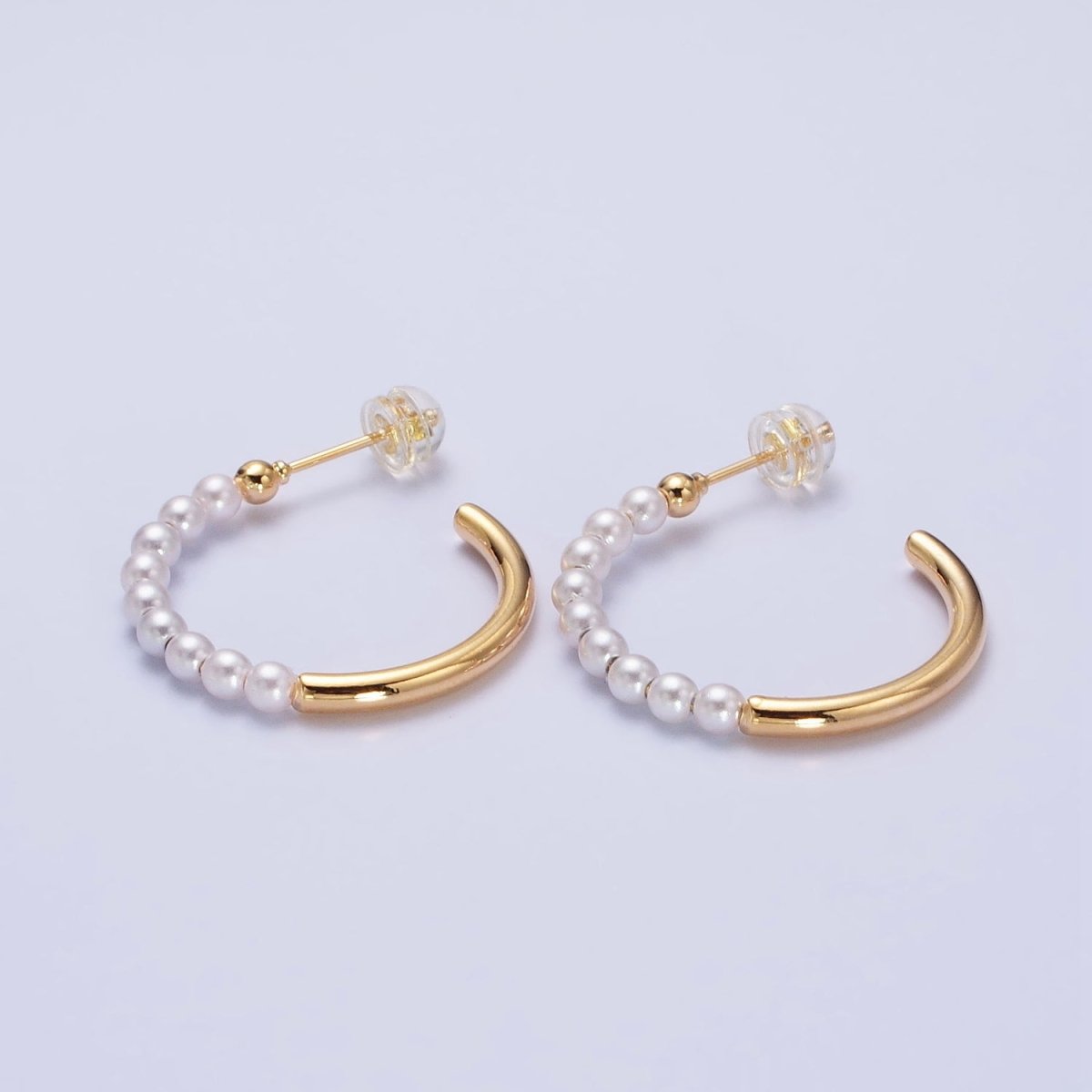 16K Gold plated 25mm Half Pearl Hoop Earrings in Gold & Silver | AB366 AB367 - DLUXCA