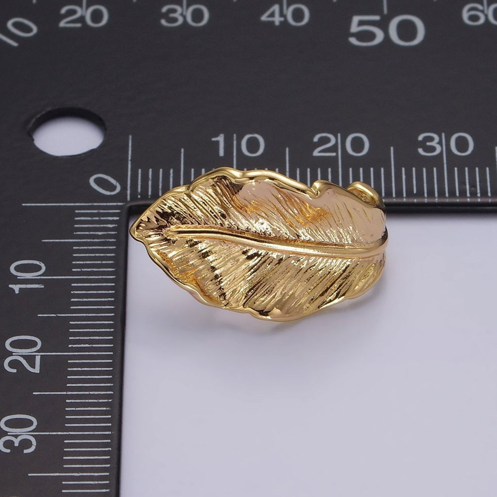16K Gold plated 25mm Nature Leaf Textured J-Shaped Hoop Earrings | AE889 - DLUXCA