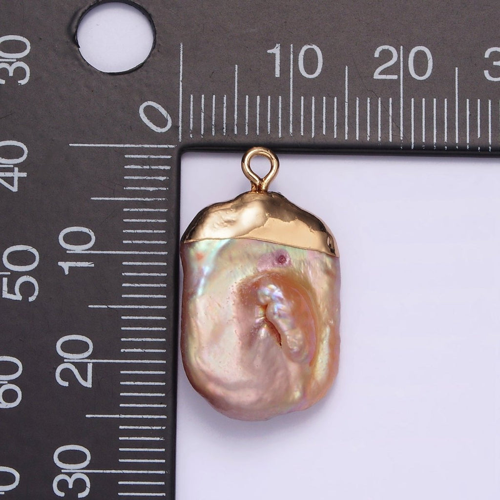 16K Gold plated 25mm Pink Blush Baroque Freshwater Pearl Dipped Charm | P1620 - DLUXCA