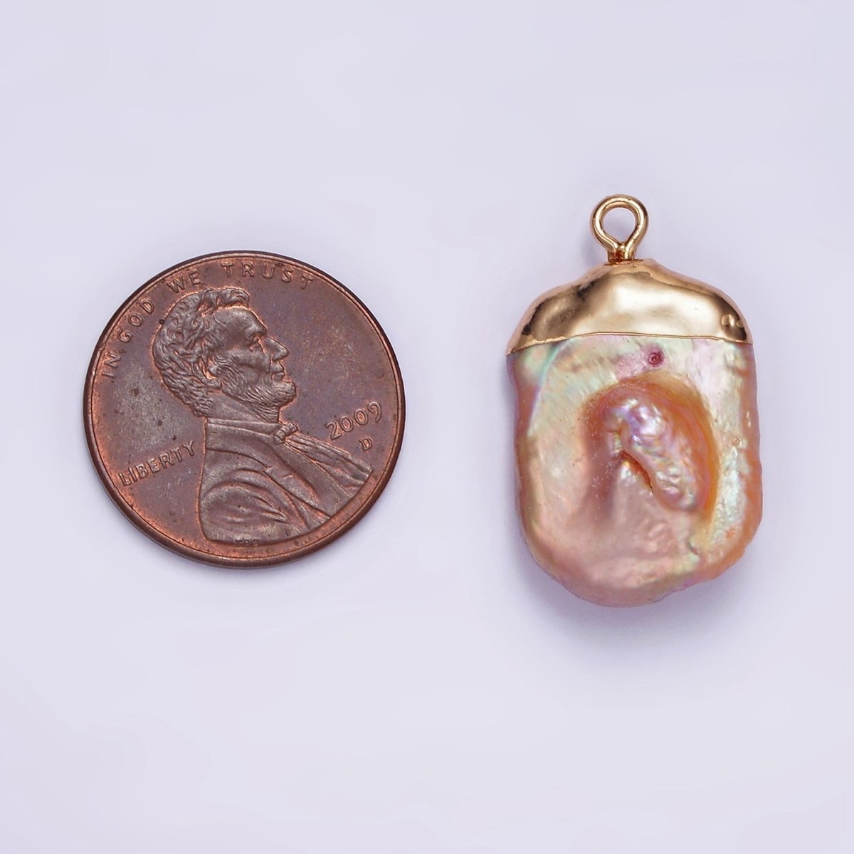 16K Gold plated 25mm Pink Blush Baroque Freshwater Pearl Dipped Charm | P1620 - DLUXCA