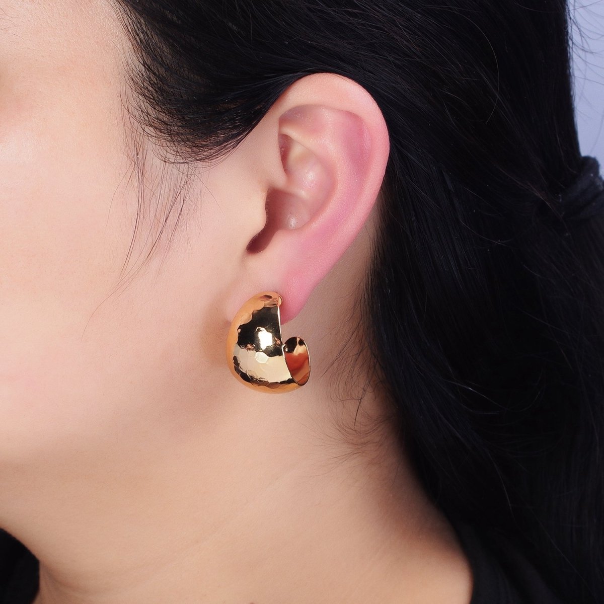 16K Gold plated 25mm Round Multifaceted Wide Dome C-Shaped Hoop Earrings in Gold & Silver | AE023 AE024 - DLUXCA