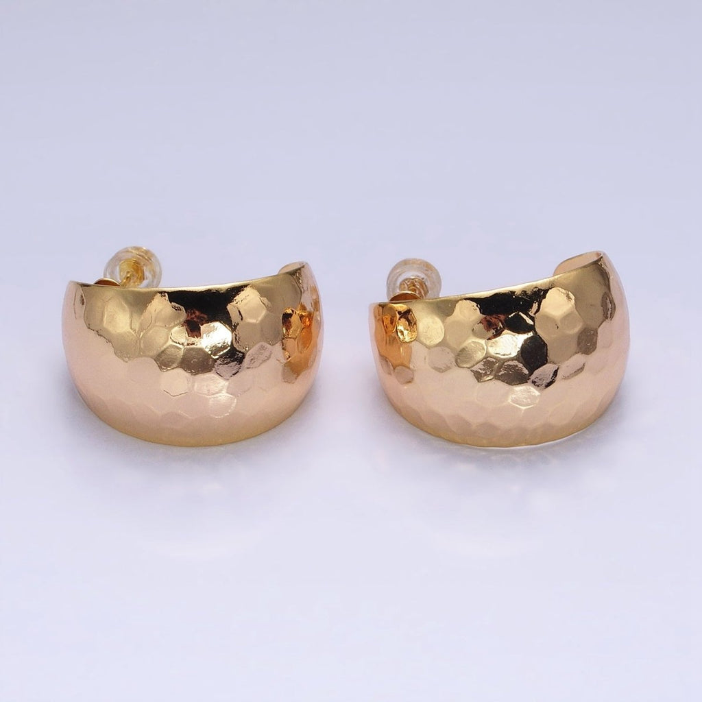 16K Gold plated 25mm Round Multifaceted Wide Dome C-Shaped Hoop Earrings in Gold & Silver | AE023 AE024 - DLUXCA