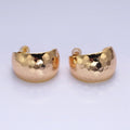 16K Gold plated 25mm Round Multifaceted Wide Dome C-Shaped Hoop Earrings in Gold & Silver | AE023 AE024 - DLUXCA