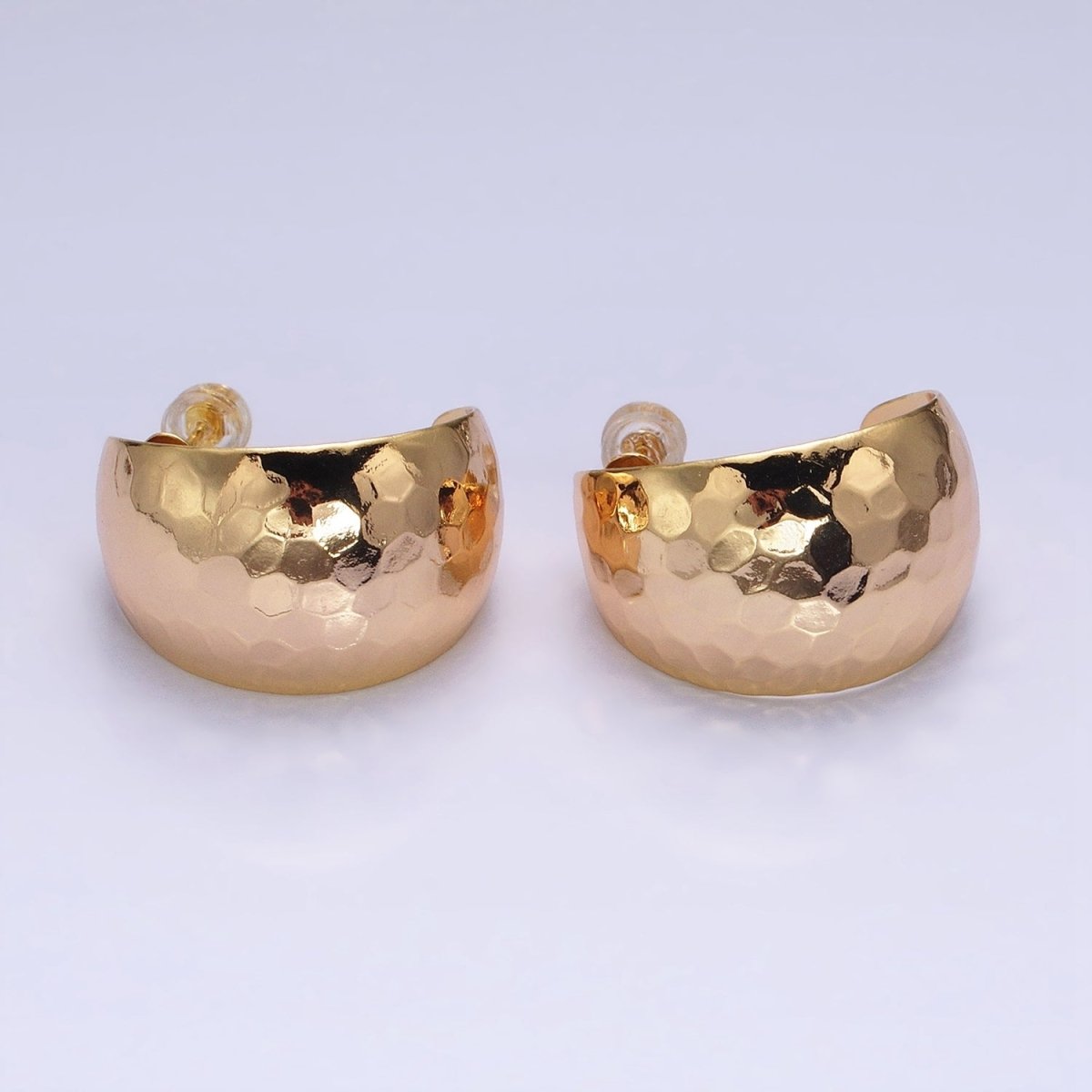 16K Gold plated 25mm Round Multifaceted Wide Dome C-Shaped Hoop Earrings in Gold & Silver | AE023 AE024 - DLUXCA