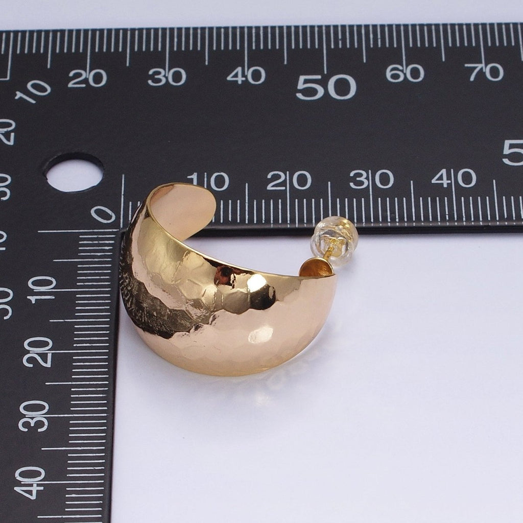 16K Gold plated 25mm Round Multifaceted Wide Dome C-Shaped Hoop Earrings in Gold & Silver | AE023 AE024 - DLUXCA
