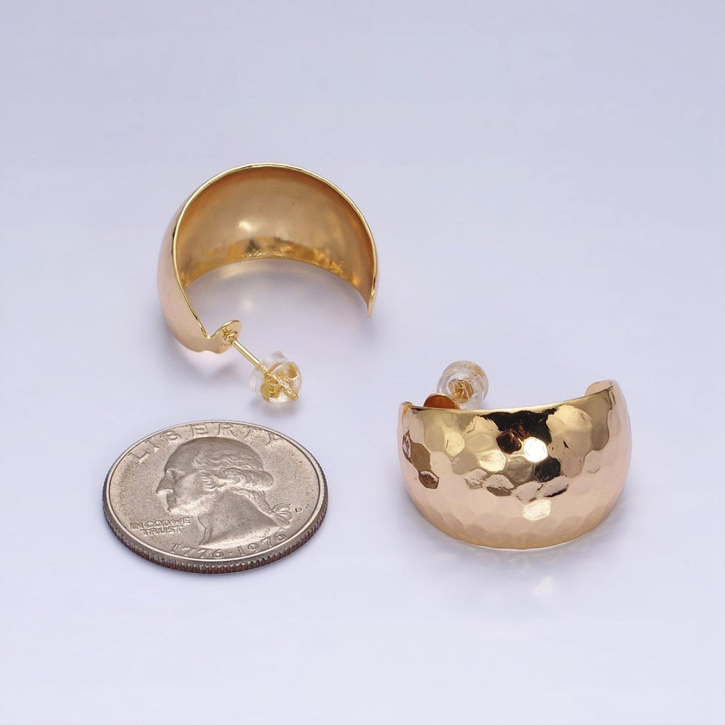 16K Gold plated 25mm Round Multifaceted Wide Dome C-Shaped Hoop Earrings in Gold & Silver | AE023 AE024 - DLUXCA