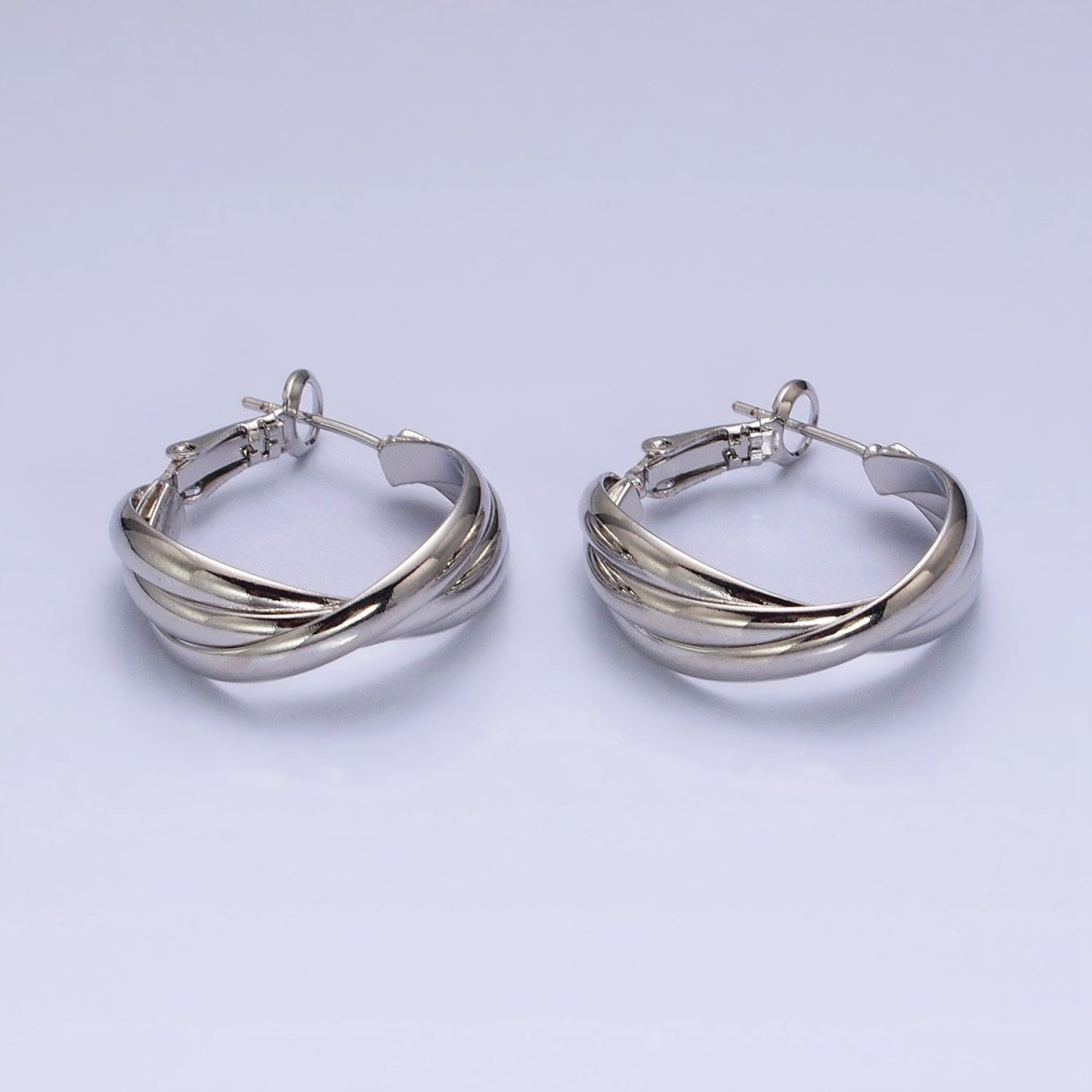 16K Gold plated 25mm Triple Flat Bar Band X Hinge Hoop Earrings in Gold & Silver | AD1291 AD1292 - DLUXCA