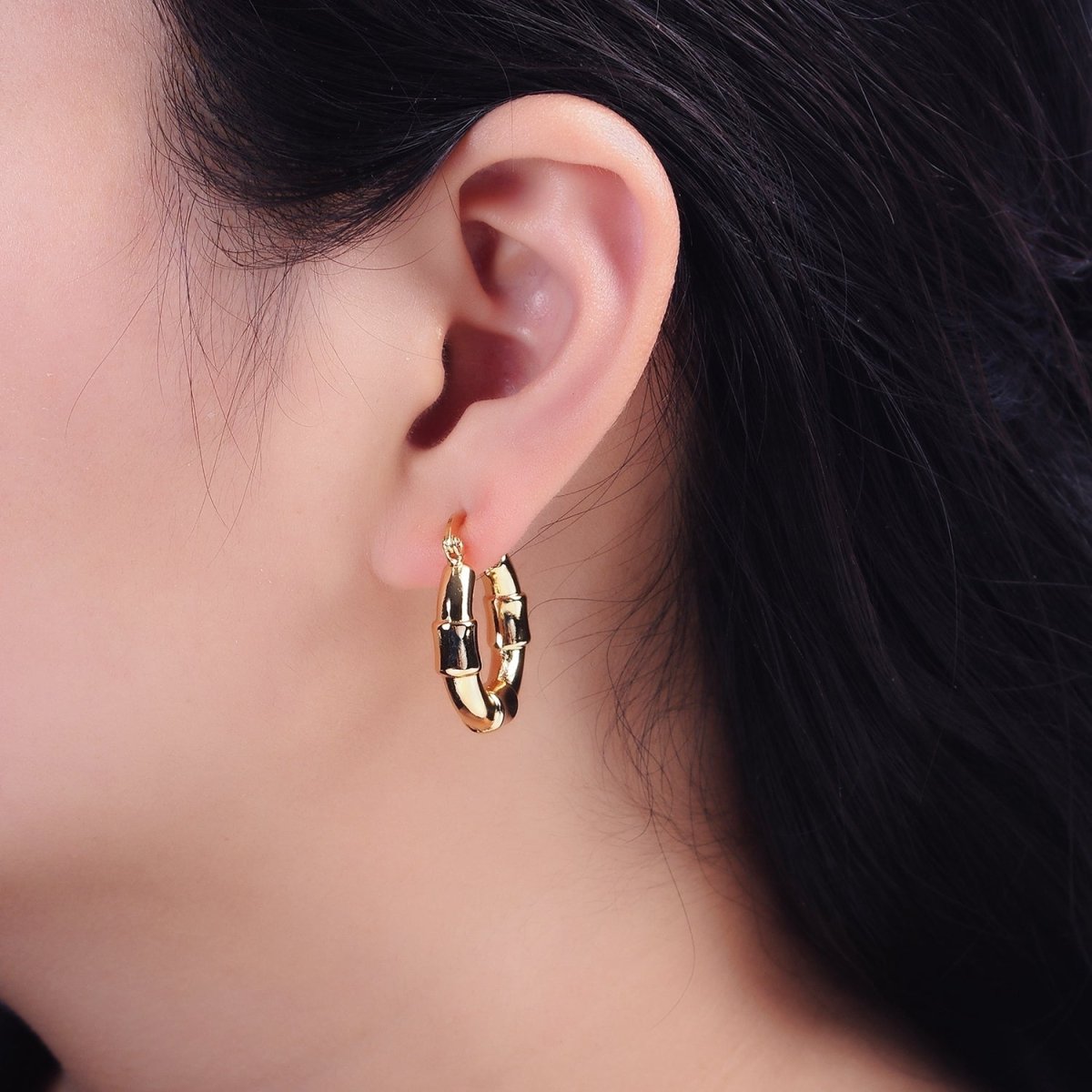 16K Gold plated 25mm Triple Wide Wrap French Lock Latch Hoop Earrings | AE085 - DLUXCA