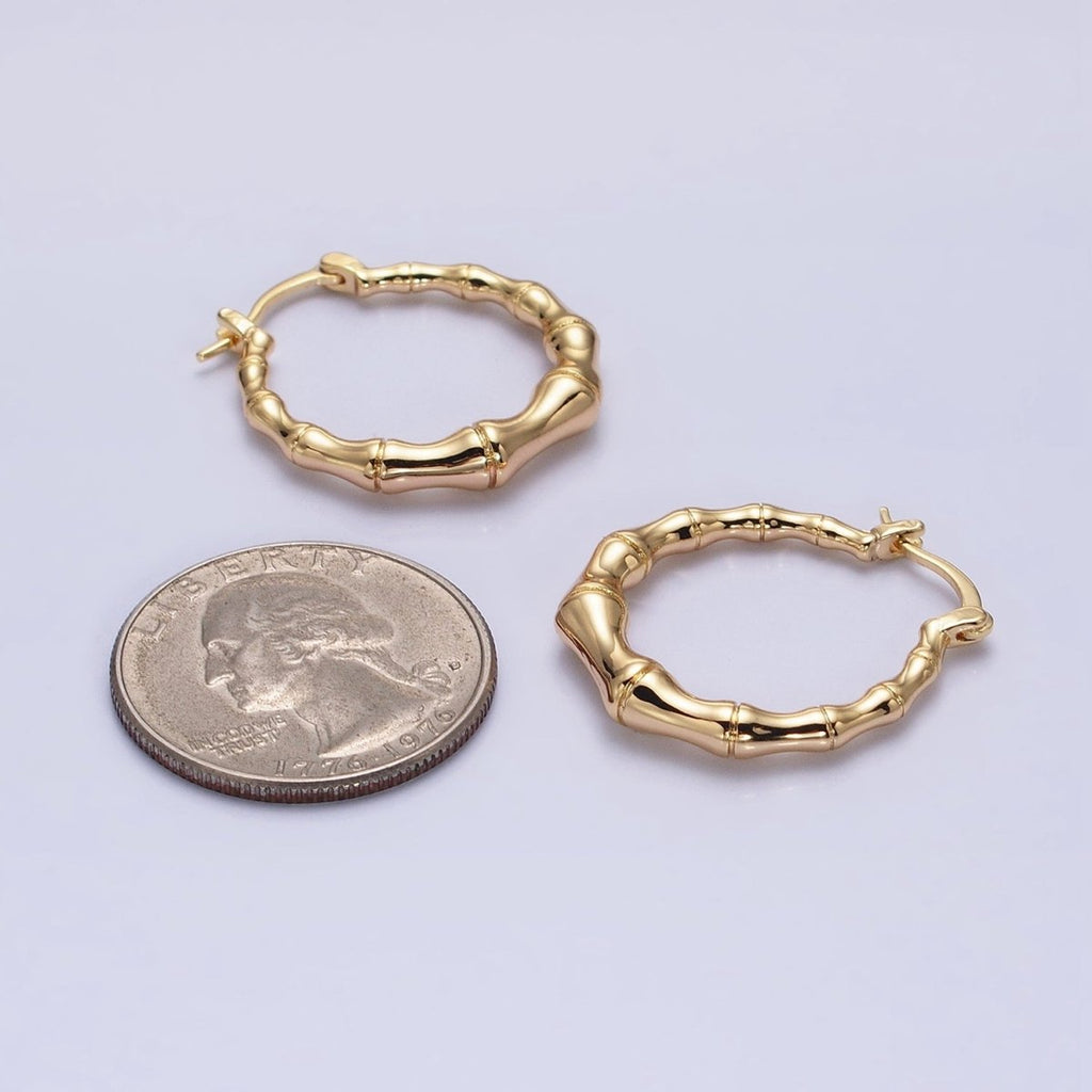 16K Gold plated 26mm Bamboo Hoop French Lock Latch Earrings in Gold & Silver | AB1482 AB1483